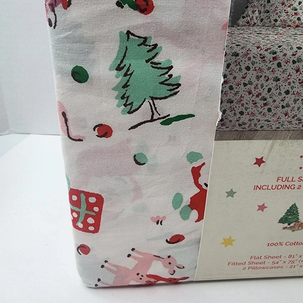 Cath Kidston London FULL Christmas Ditsy Deer Pink Cotton 200 Count Sheet Set
